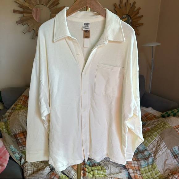 PINK Victoria's Secret Tops - PINK Victoria's Secret Oversized Cream Button-Up Shacket Shirt size Large NWT